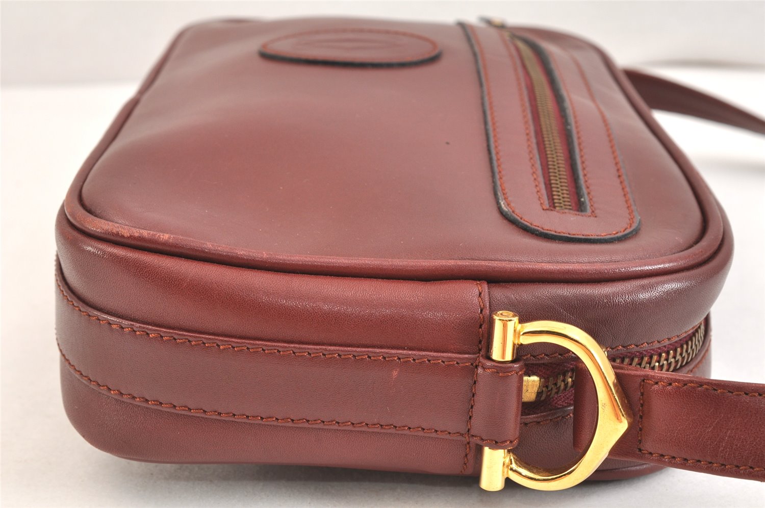 Authentic Cartier Must de Cartier Leather Shoulder Cross Bag Bordeaux Red 7351K