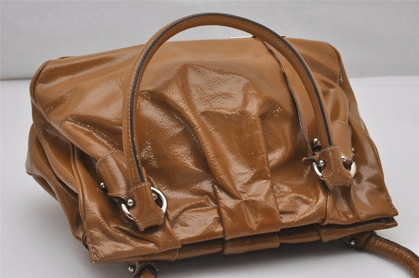 Authentic Salvatore Ferragamo Vintage Gancini Enamel Hand Bag Purse Brown 7352I