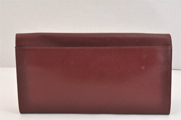 Authentic Cartier Must de Cartier Clutch Bag Purse Leather Bordeaux Red 7352K