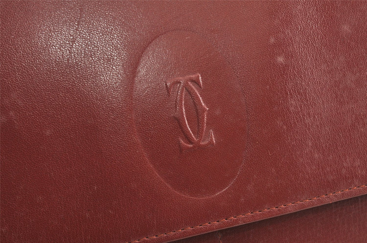 Authentic Cartier Must de Cartier Clutch Bag Purse Leather Bordeaux Red 7352K