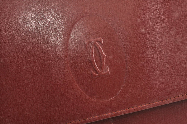 Authentic Cartier Must de Cartier Clutch Bag Purse Leather Bordeaux Red 7352K