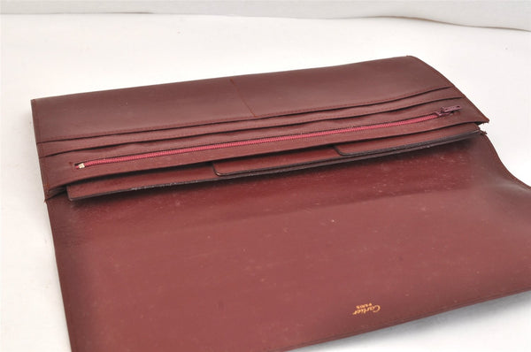 Authentic Cartier Must de Cartier Clutch Bag Purse Leather Bordeaux Red 7352K