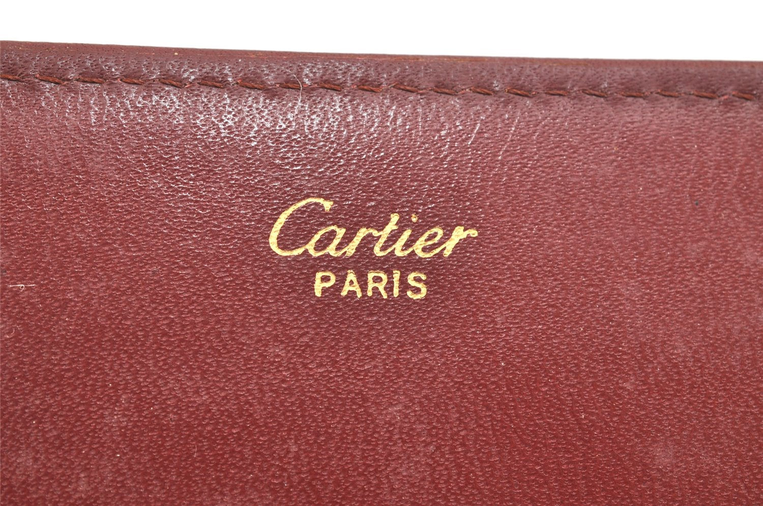 Authentic Cartier Must de Cartier Clutch Bag Purse Leather Bordeaux Red 7352K