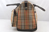 Authentic Burberrys Nova Check Canvas Leather Travel Boston Bag Beige 7353K