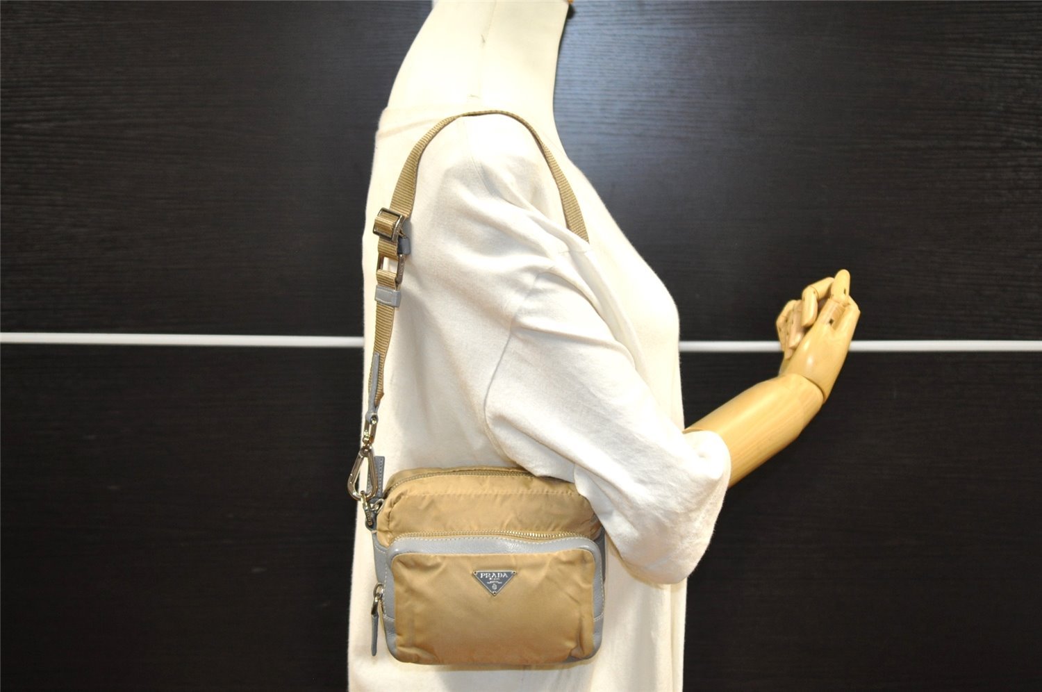 Authentic PRADA Nylon Tessuto Leather Shoulder Hand Bag Purse Beige 7355I