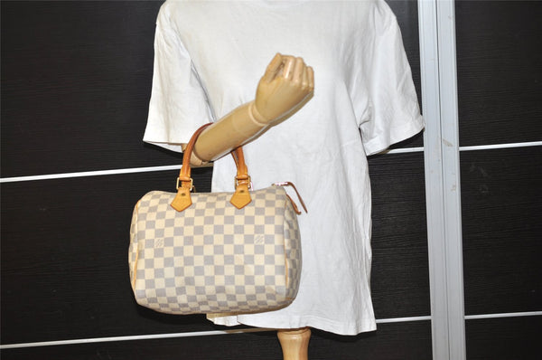 Authentic Louis Vuitton Damier Azur Speedy25 Hand Boston Bag N41534 LV 7356I