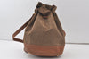 Authentic GUCCI Shoulder Drawstring Bag Purse Canvas Leather Brown Junk 7359K