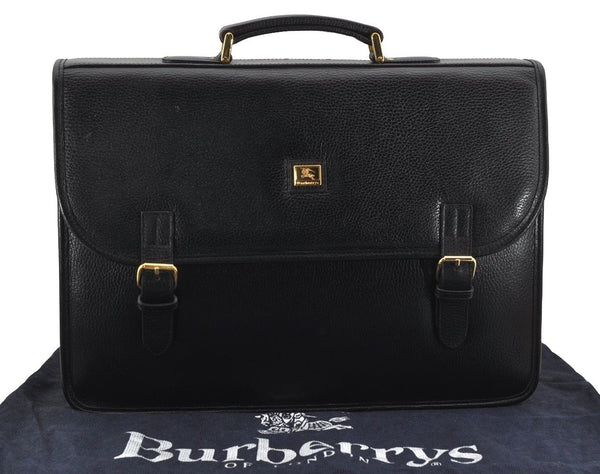 Authentic Burberrys Vintage Leather Business Hand Briefcase Black 7360I