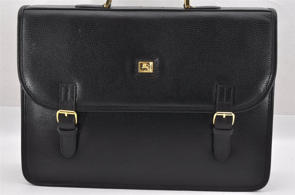 Authentic Burberrys Vintage Leather Business Hand Briefcase Black 7360I