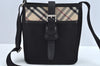 Authentic BURBERRY Nova Check Shoulder Cross Body Bag Nylon Leather Black 7363I