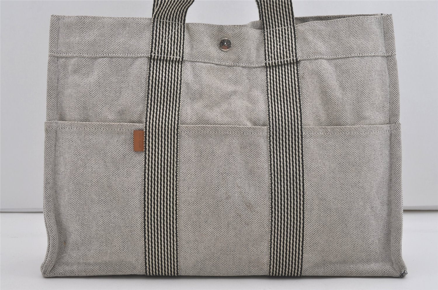 Authentic HERMES New Fourre Tout MM Vintage Hand Tote Bag Canvas Gray 7370I