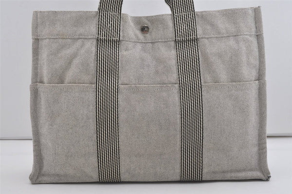 Authentic HERMES New Fourre Tout MM Vintage Hand Tote Bag Canvas Gray 7370I