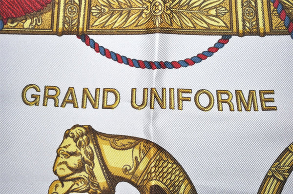 Authentic HERMES Carre 90 Scarf "GRAND UNIFORME" Silk White 7375K