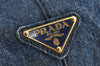 Authentic PRADA Vintage Canapa L Tote Hand Bag Denim Blue 7378I