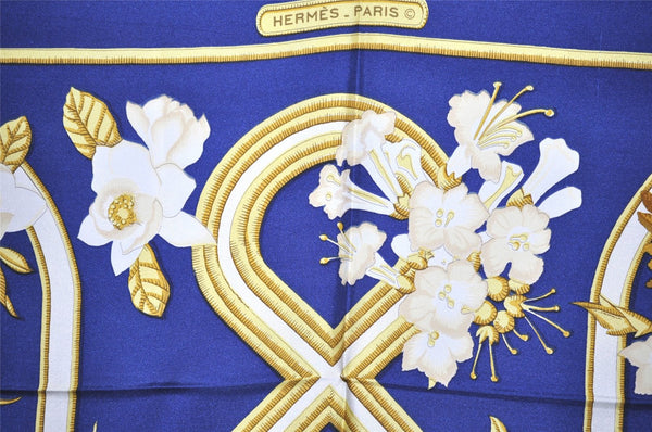 Authentic HERMES Carre 90 Scarf "Caraibes" Silk Blue 7379K