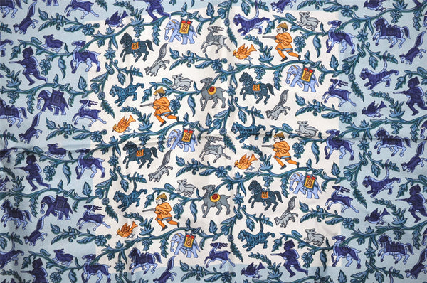 Authentic HERMES Carre 90 Scarf "CHASSE EN INDE" Silk Light Blue 7380K