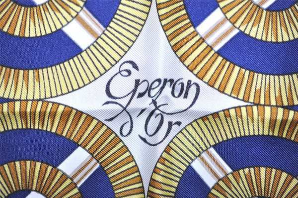 Authentic HERMES Carre 90 Scarf "Eperon d' or" Silk Navy 7381K