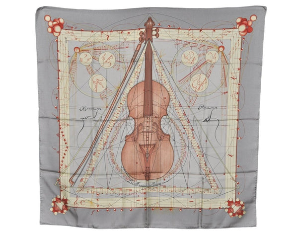 Authentic HERMES Carre 90 Scarf "La Musique des Spheres" Silk Gray 7383K