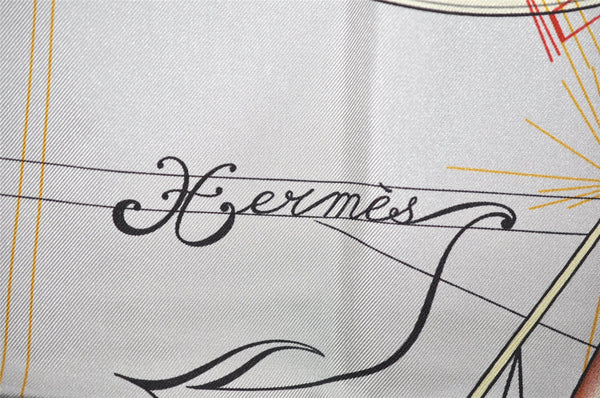 Authentic HERMES Carre 90 Scarf "La Musique des Spheres" Silk Gray 7383K