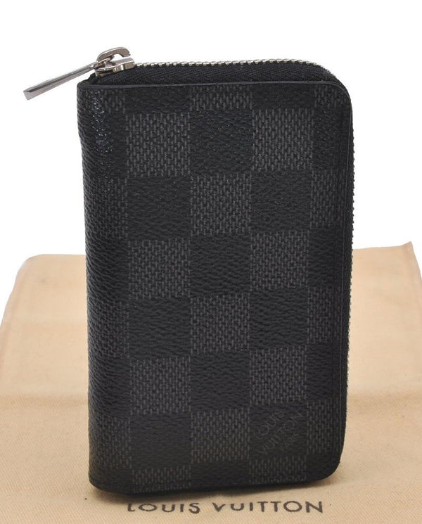 Authentic Louis Vuitton Damier Graphite Zippy Coin Purse Wallet N63076 LV 7384I