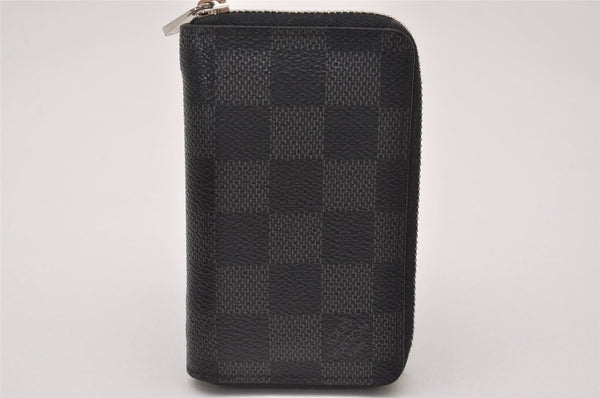 Authentic Louis Vuitton Damier Graphite Zippy Coin Purse Wallet N63076 LV 7384I