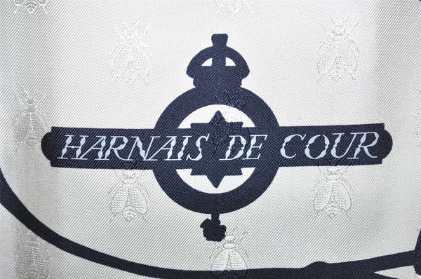 Authentic HERMES Carre 90 Scarf "HARNAIS DE COUR" Silk Navy 7384K