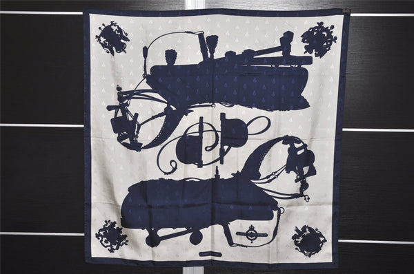 Authentic HERMES Carre 90 Scarf "HARNAIS DE COUR" Silk Navy 7384K