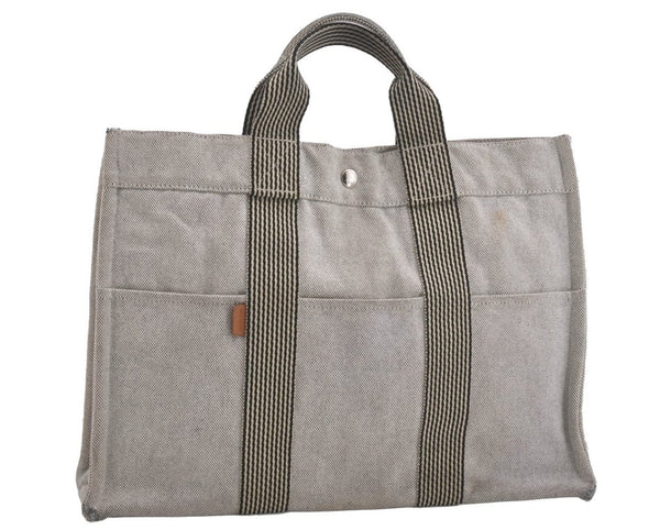 Authentic HERMES New Fourre Tout MM Vintage Hand Tote Bag Canvas Gray 7385I