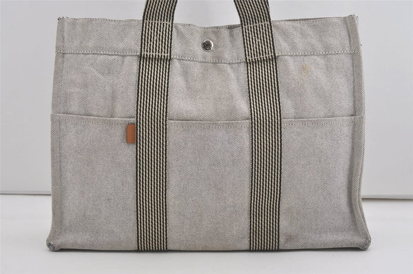 Authentic HERMES New Fourre Tout MM Vintage Hand Tote Bag Canvas Gray 7385I