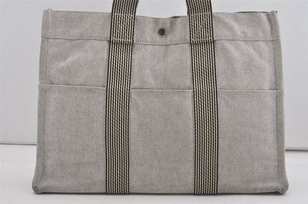 Authentic HERMES New Fourre Tout MM Vintage Hand Tote Bag Canvas Gray 7385I