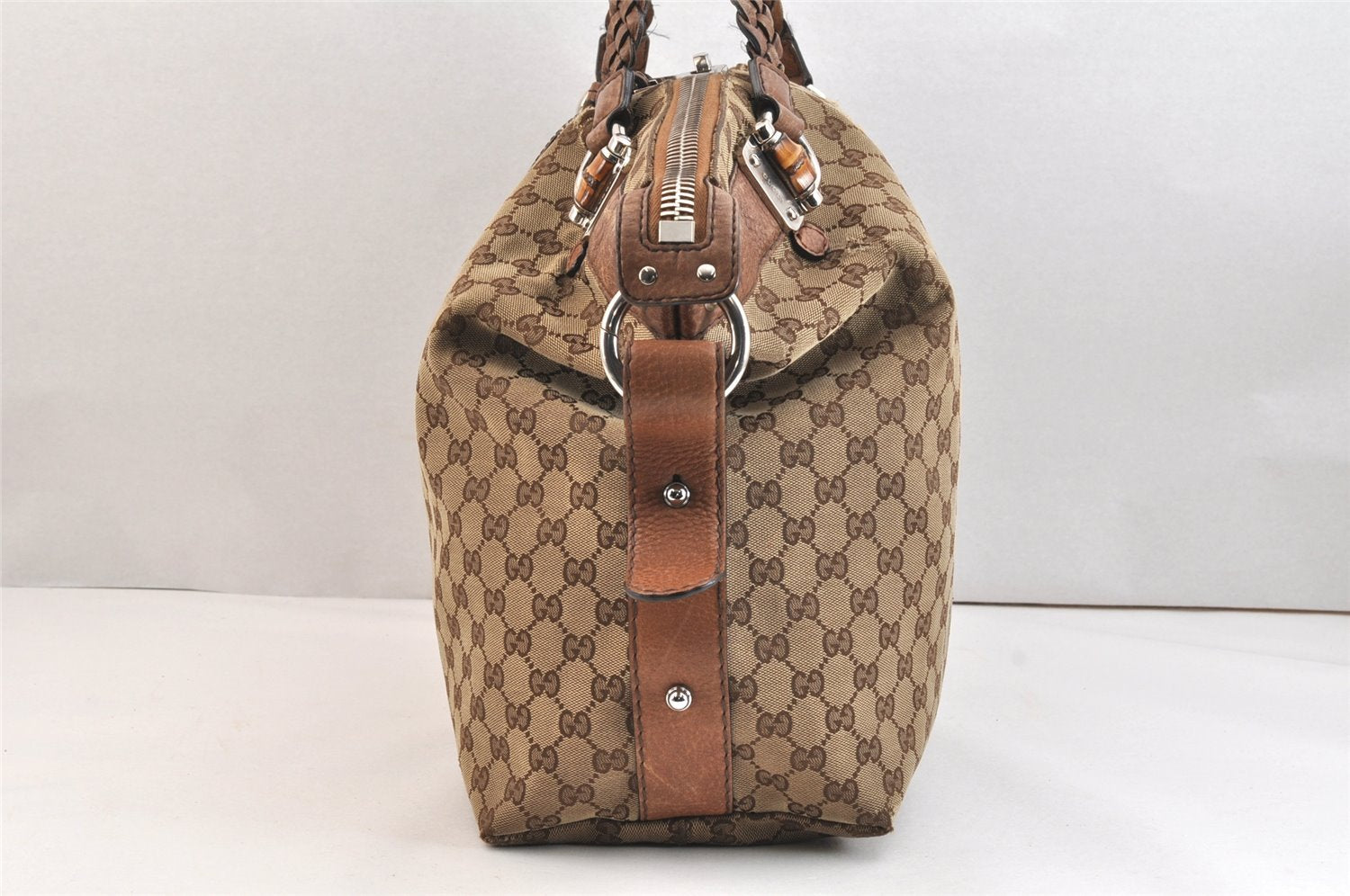 Authentic GUCCI Bamboo Shoulder Tote Bag GG Canvas Leather 232927 Brown 7385K