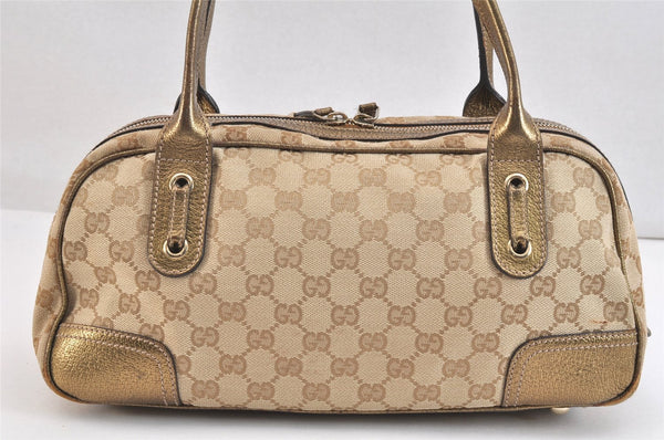 Authentic GUCCI Princy Ribbon Shoulder Bag GG Canvas Leather 161720 Beige 7387K