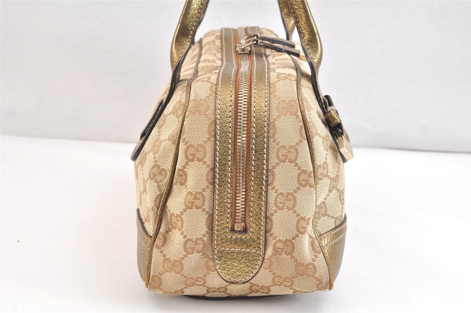 Authentic GUCCI Princy Ribbon Shoulder Bag GG Canvas Leather 161720 Beige 7387K