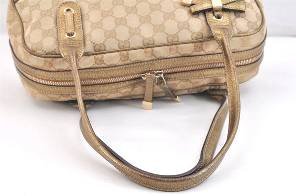 Authentic GUCCI Princy Ribbon Shoulder Bag GG Canvas Leather 161720 Beige 7387K