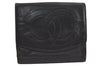 Authentic CHANEL Vintage Calf Skin Bifold Wallet Purse Black CC Logo 7388K