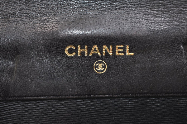 Authentic CHANEL Vintage Calf Skin Bifold Wallet Purse Black CC Logo 7388K