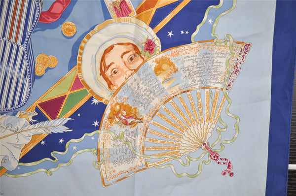 Authentic HERMES Carre 90 Scarf "Mon Ami Pierrot" Silk Blue 7389I