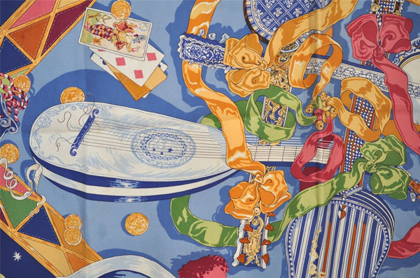 Authentic HERMES Carre 90 Scarf "Mon Ami Pierrot" Silk Blue 7389I