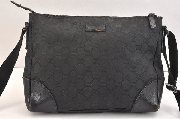 Authentic GUCCI Shoulder Cross Body Bag GG Canvas Leather 114273 Black 7389K