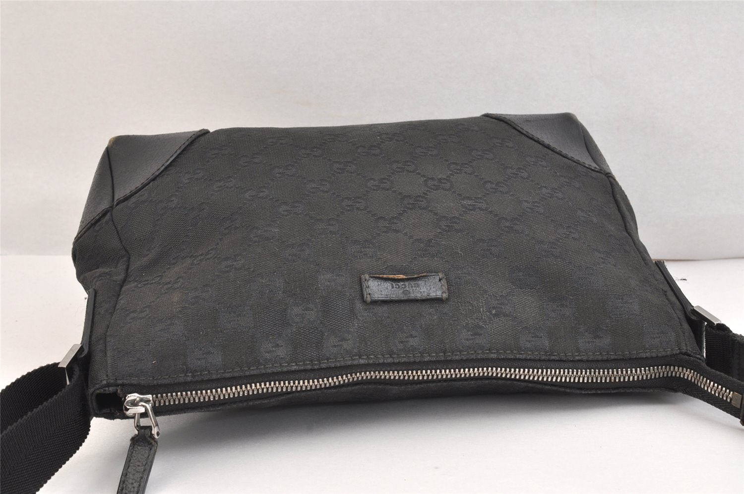 Authentic GUCCI Shoulder Cross Body Bag GG Canvas Leather 114273 Black 7389K