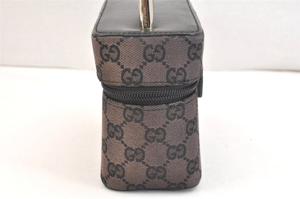 Authentic GUCCI Vanity Hand Bag Purse GG Canvas Leather 0391051 Black 7390K