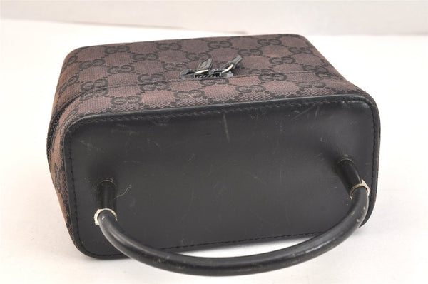 Authentic GUCCI Vanity Hand Bag Purse GG Canvas Leather 0391051 Black 7390K