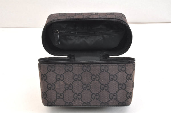 Authentic GUCCI Vanity Hand Bag Purse GG Canvas Leather 0391051 Black 7390K