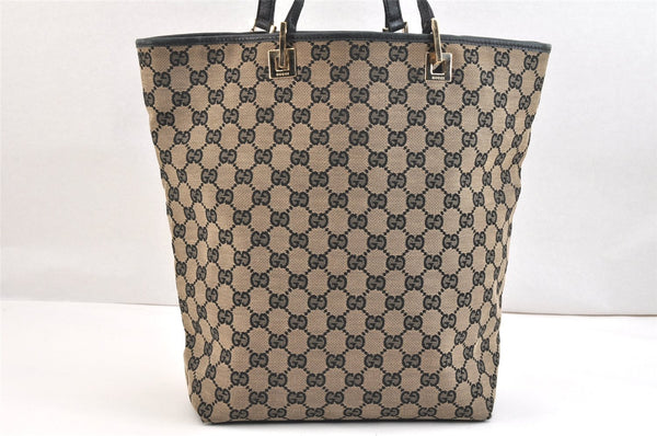 Authentic GUCCI Shoulder Tote Bag GG Canvas Leather 0021098 Black Beige 7391K