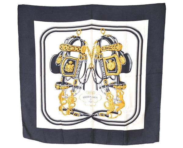 Authentic HERMES Carre 90 Scarf "BRIDES de GALA par" Silk Black 7393I