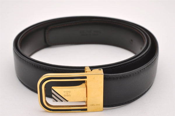 Authentic CELINE Vintage Belt Leather Size 86-96cm 33.9-37.8" Black 7394I