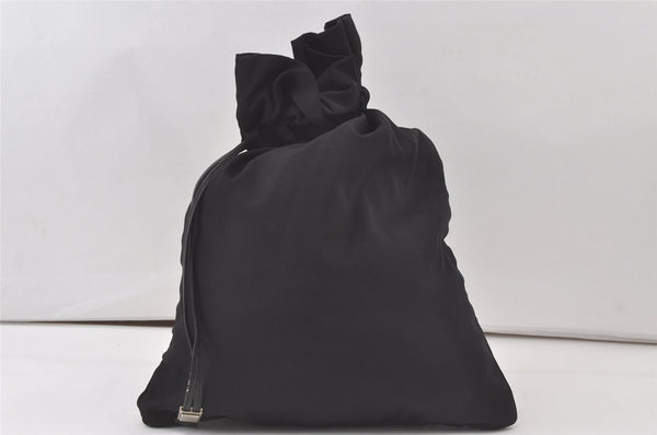 Authentic GUCCI Drawstring Hand Bag Purse Nylon Leather 0141135 Black 7395K