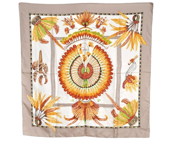 Authentic HERMES Carre 90 Scarf "BRAZIL" Silk Gray 7397I