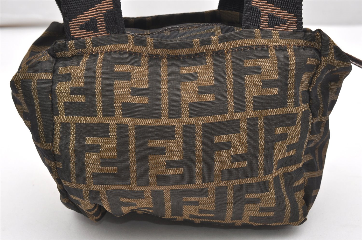 Authentic FENDI Vintage Zucca Hand Bag Purse Nylon Leather Brown 7399K