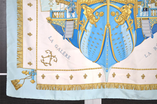 Authentic HERMES Carre 90 Scarf "VUE DU CARROSSE DE LA" Silk Light Blue 7400I